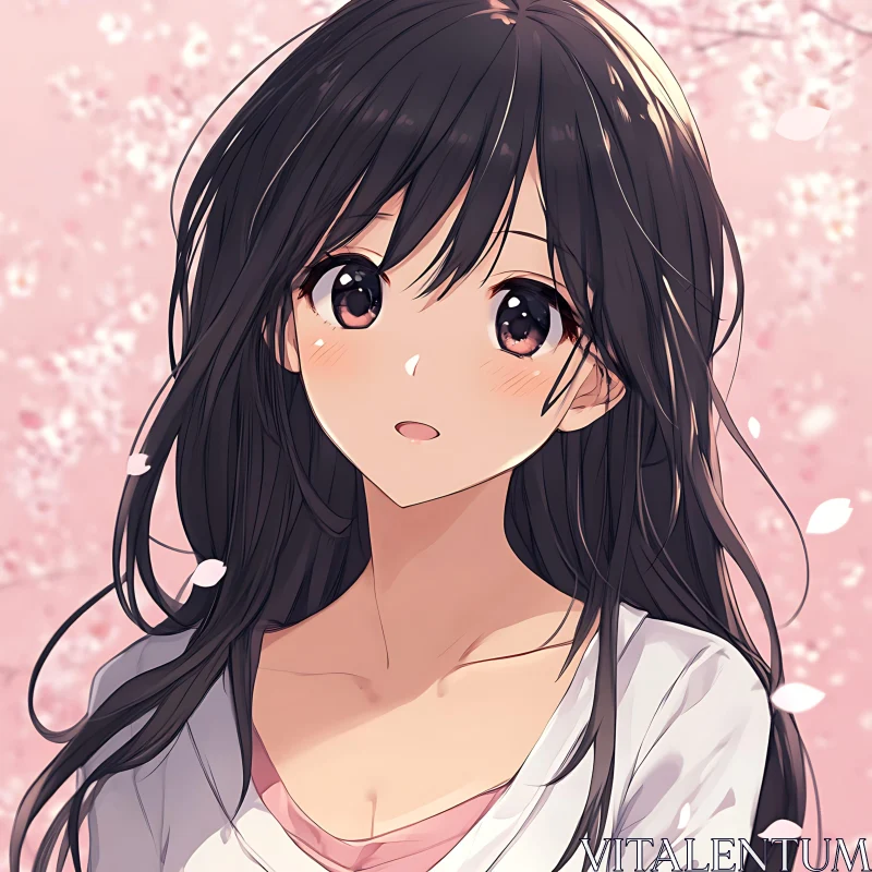 Serene Anime Girl Amidst Spring Blossoms AI Image