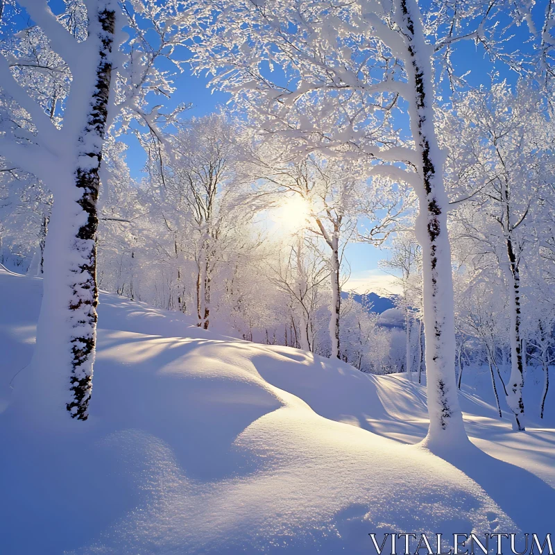 AI ART Snowy Trees in Winter Sunlight