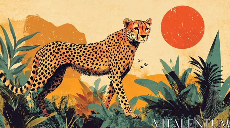 Wild Cheetah in Jungle Landscape AI Image