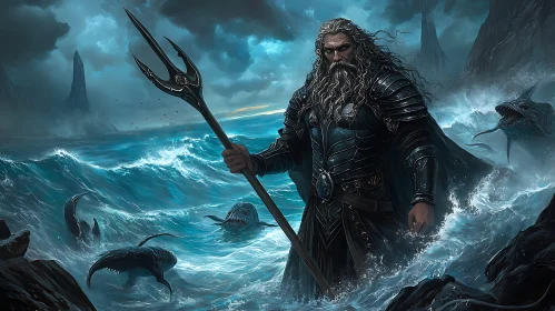 Ocean Ruler: Poseidon with His Trident