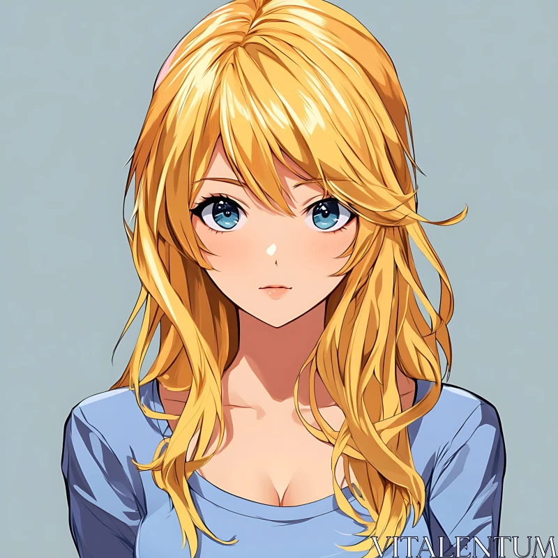 Anime Portrait of Blonde Girl AI Image