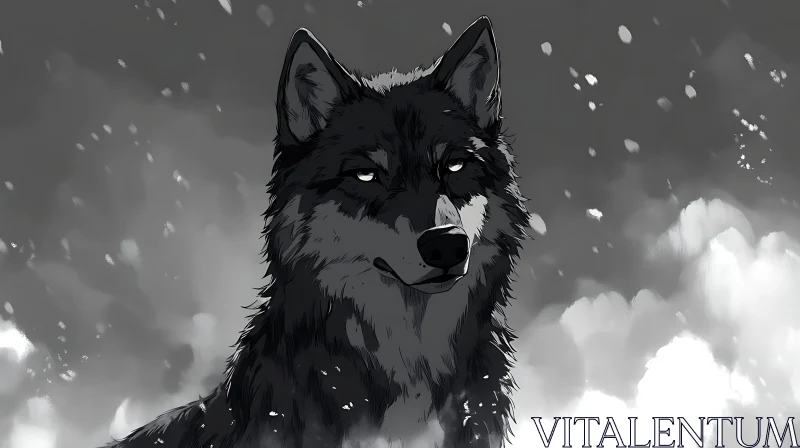 AI ART Monochrome Wolf in Winter Snow Scene