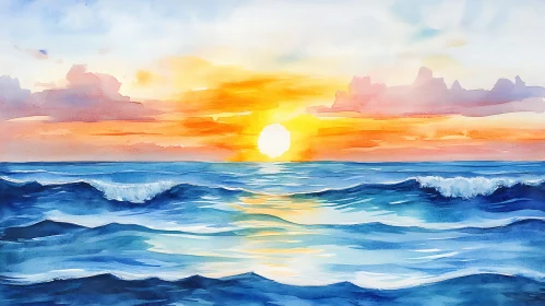 Serene Seascape Watercolor Painting