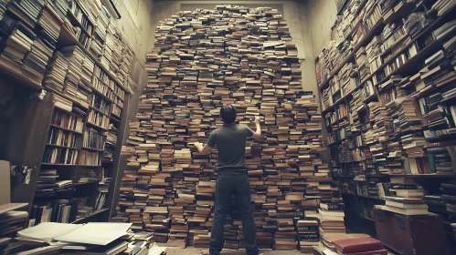 Man and the Mountain of Books