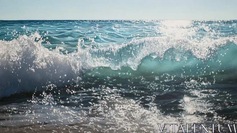 Sunlit Ocean Wave Splashes AI Image