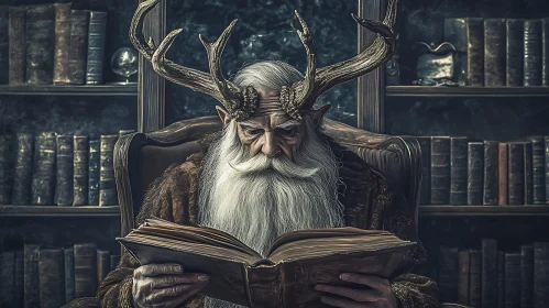 Antlered Sage Lost in Library Book