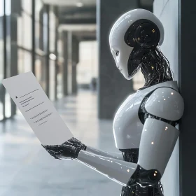 Pensive Robot Analyzing Data Sheet