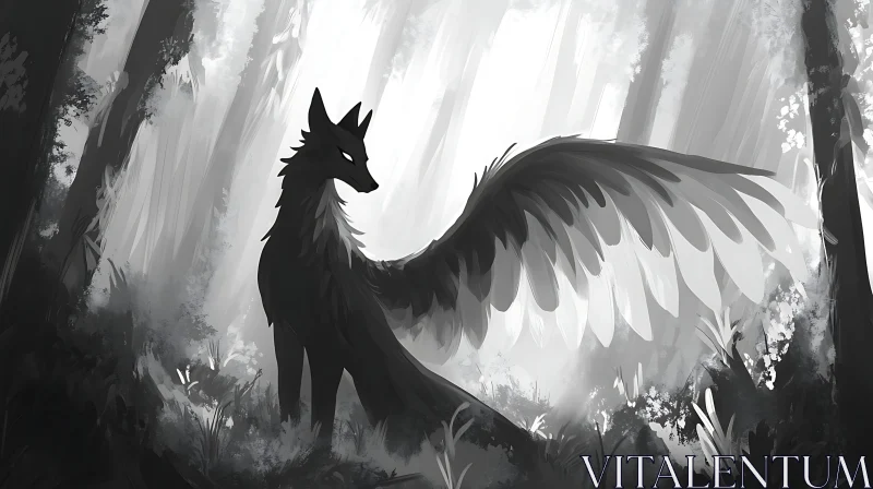 AI ART Monochrome Winged Fox Art