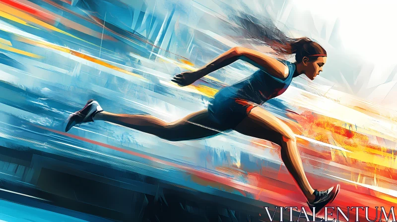 AI ART Inspiring Image of a Female Athlete Sprinting with Energy