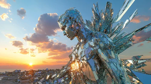 Shimmering Glass Figure at Sunset