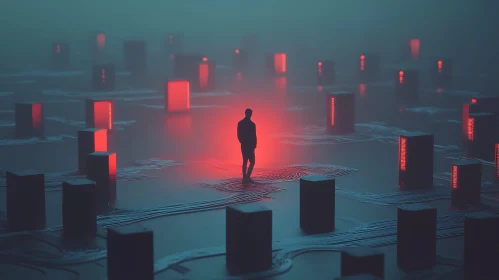Abstract Man in Neon Light