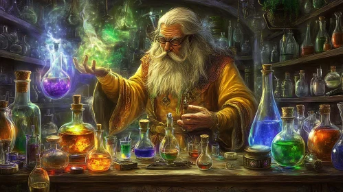 Enchanting Wizard Creating Potions