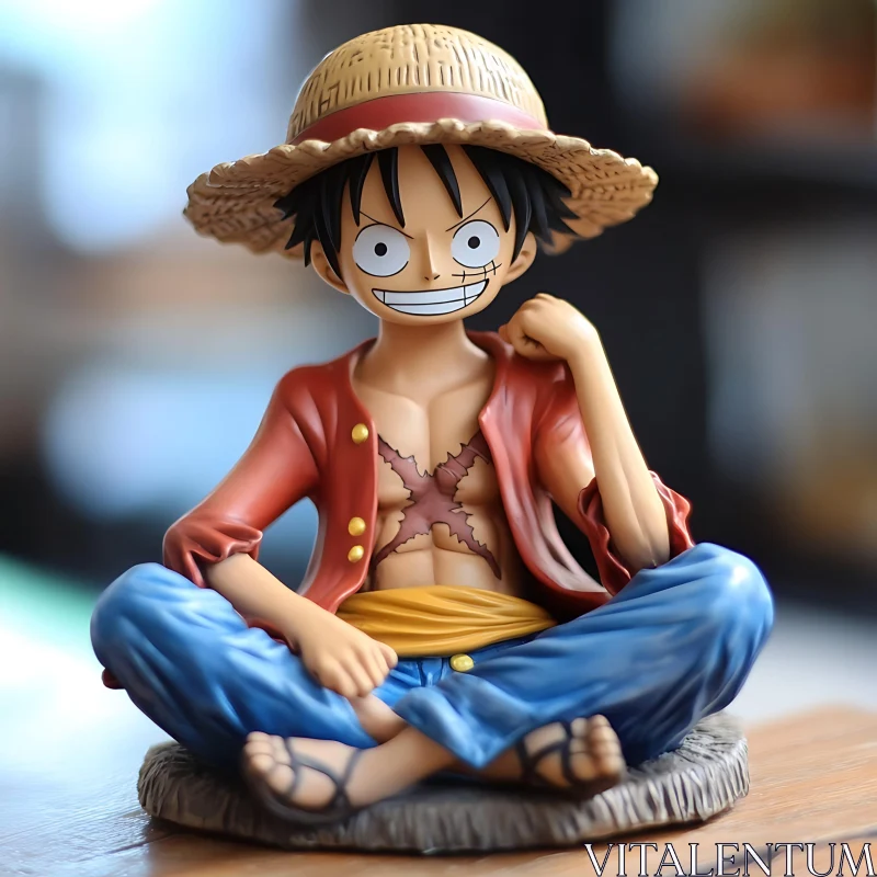 Detailed Anime Figure - Straw Hat and Cross-Legged Pose AI Image