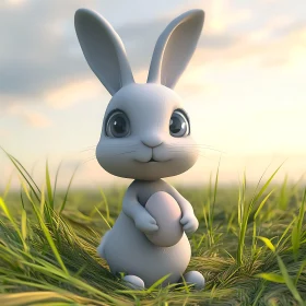 Cartoon Bunny Holding Easter Egg