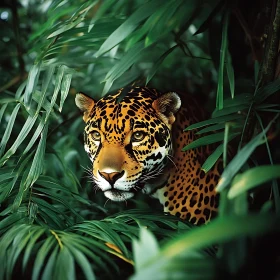Wild Jaguar Among Green Leaves