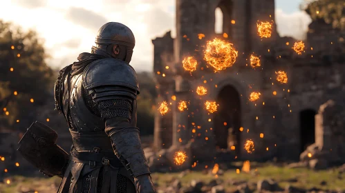 Armored Knight and Floating Magic Orbs
