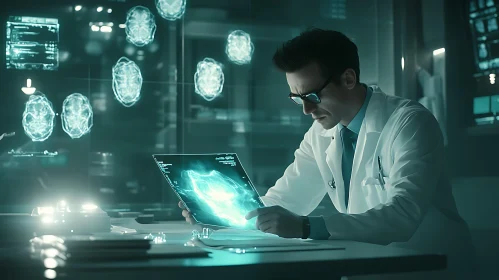 Doctor Studying Medical Scan in Laboratory