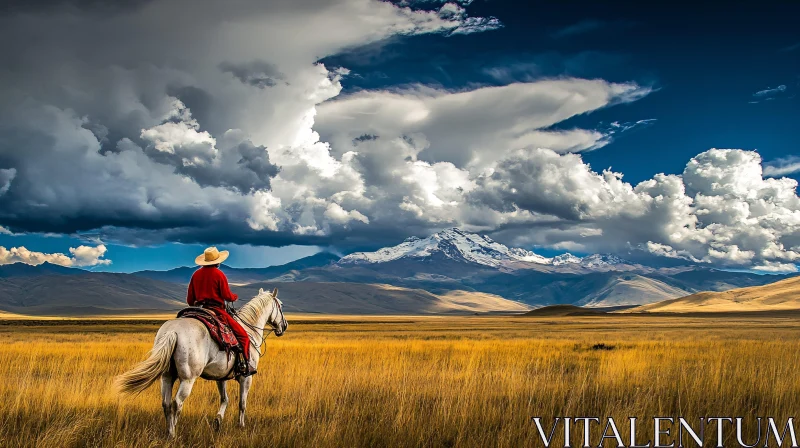 Lone Rider in Mountain Landscape AI Image