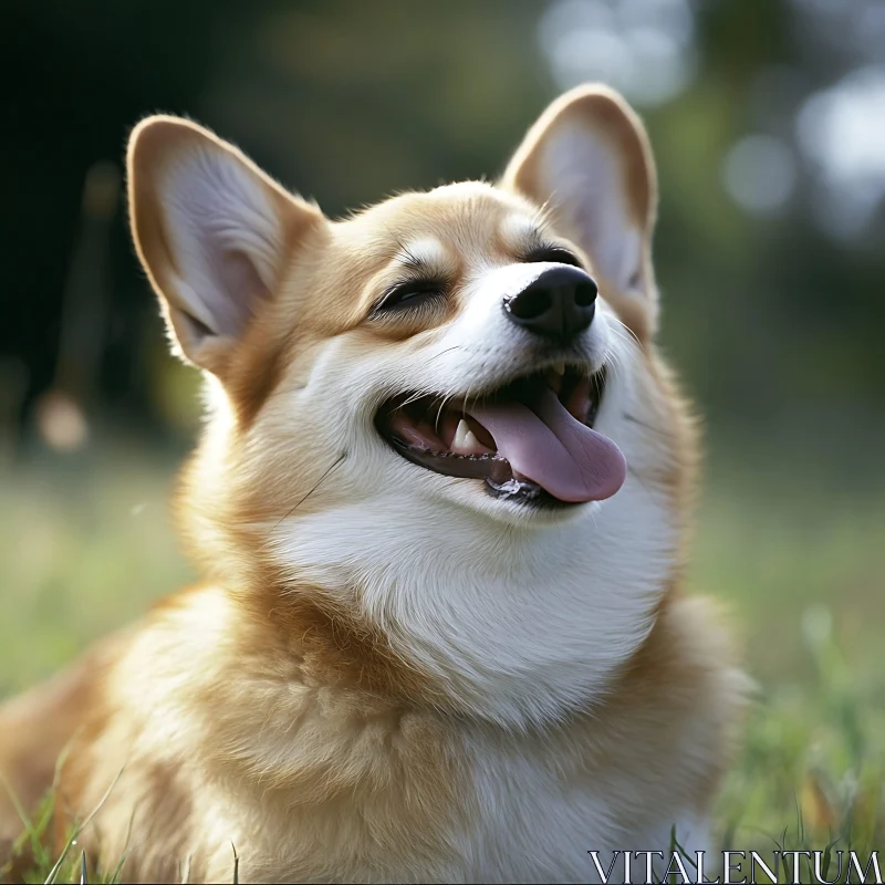 Joyful Corgi Relaxing in the Grass AI Image