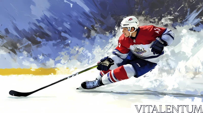 Dynamic Ice Hockey Painting of Athlete AI Image