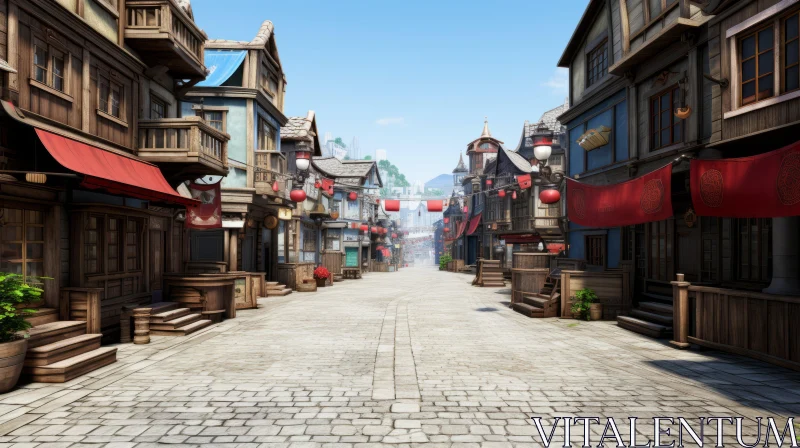Fantasy Village Street - West Zhou and Cartoon Fusion AI Image