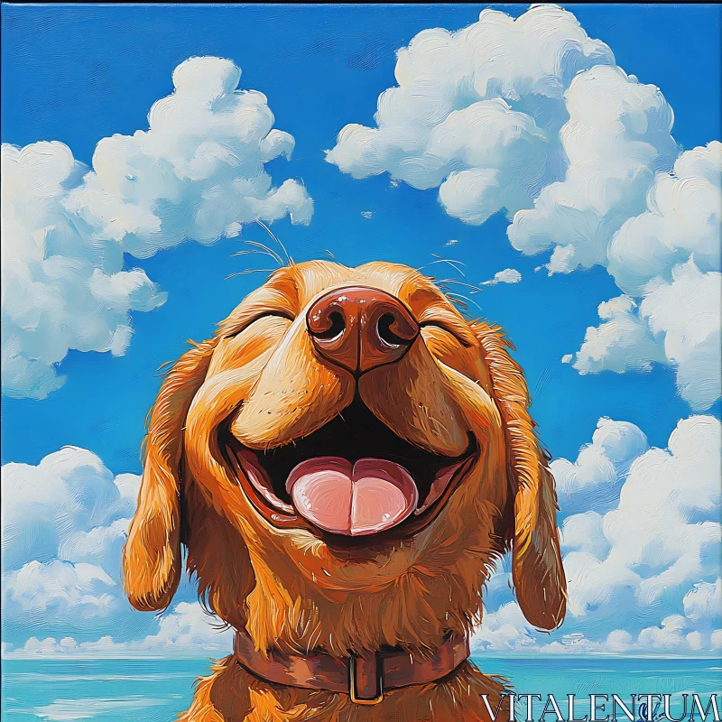 Happy Dog Portrait with Clouds and Blue Sky AI Image