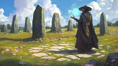 Enchanting Wizard Scene with Ancient Stones