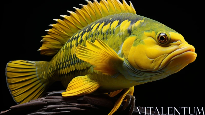 Mesmerizing Yellow Fish Portrait Against Black Background AI Image