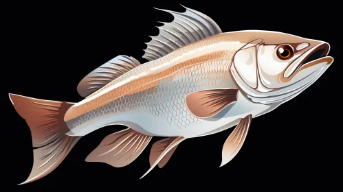Precisionist Illustration of Whitefish Against Black Background