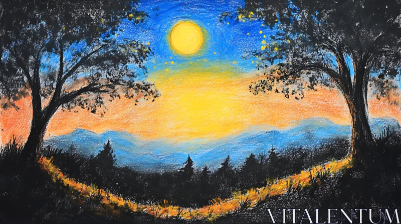Sunset Trees Landscape Painting