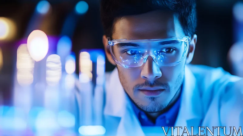 Man in Lab Coat Examining Vial AI Image