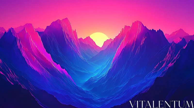 AI ART Mountain Range at Sunset