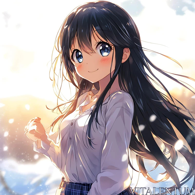 Anime Girl Smiling in Sunlight AI Image