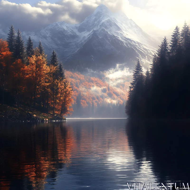 Autumnal Mountain Lake Reflection AI Image