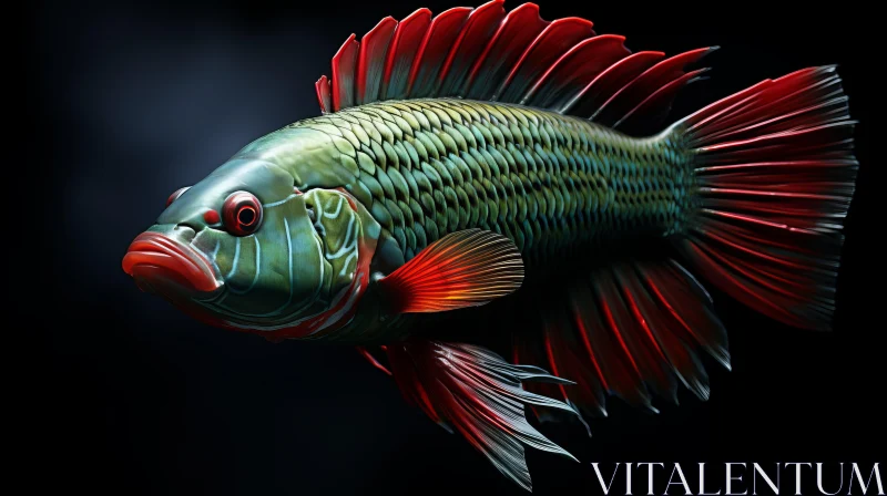 3D Rendered Fish in Emerald and Crimson AI Image