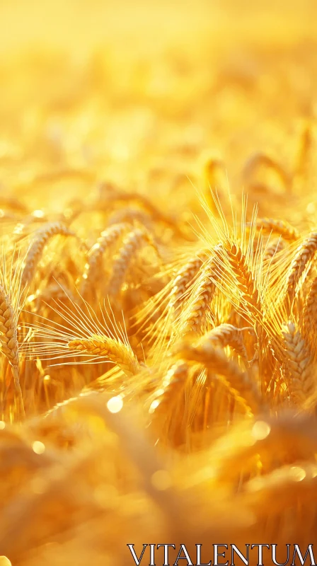 Sunlit Wheat Field Close-Up AI Image