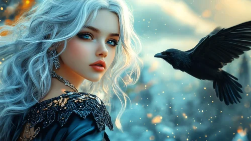 Fantasy Woman with a Raven