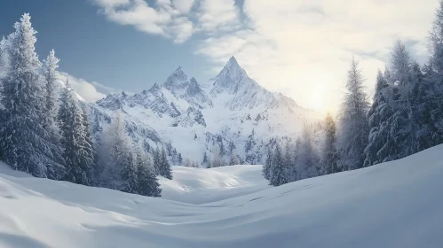 Winter Scene of Snow-Capped Mountains