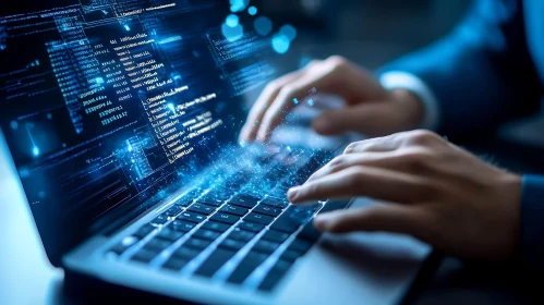 Laptop Coding with Blue Light