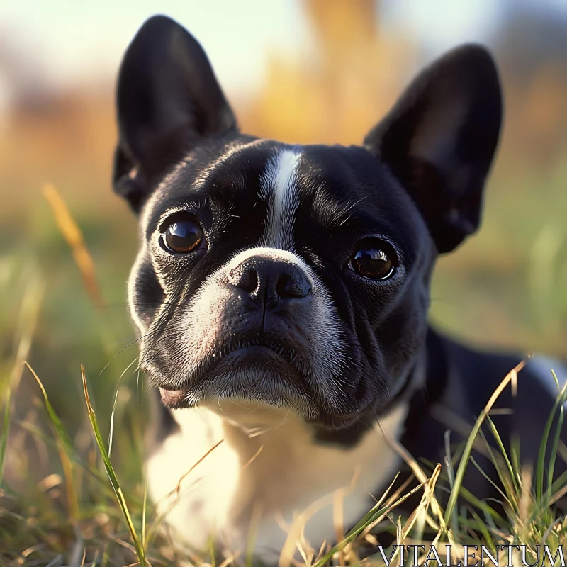 Black and White French Bulldog in Nature AI Image