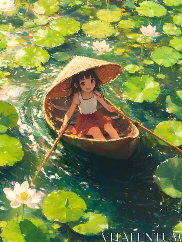 AI ART Anime Girl in Boat with Lily Pads