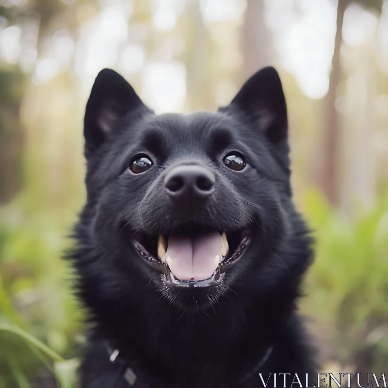 Happy Black Dog Amidst Forest Scenery AI Image