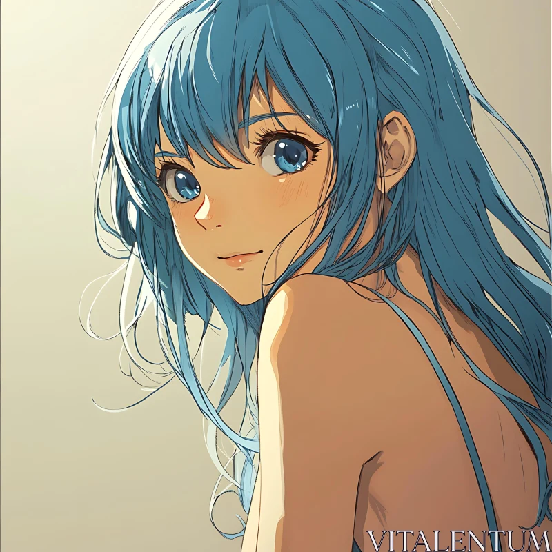 Blue-Haired Anime Girl Portrait AI Image