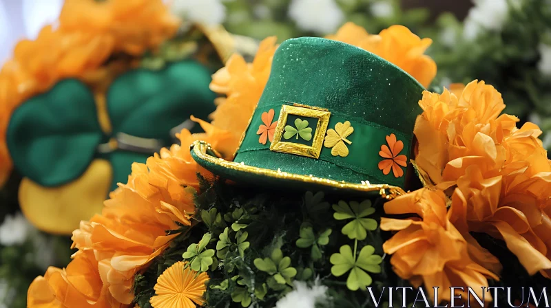 Green Hat with Shamrocks and Flowers AI Image