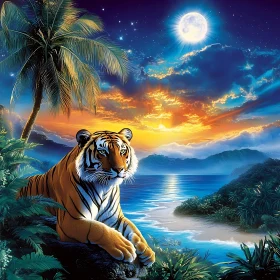 Tranquil Tiger Seascape at Night