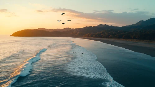 Coastal Sunset with Ocean Waves