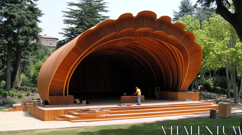 Unique Wooden Shell Amphitheater in Lush Park AI Image