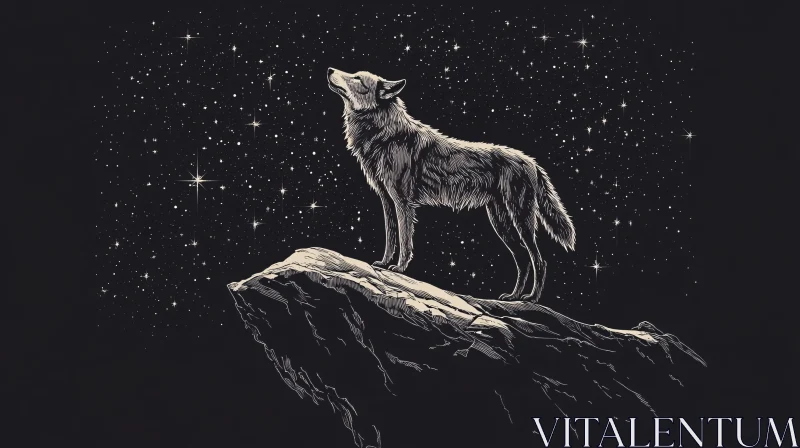 AI ART Monochrome Wolf under Night Stars