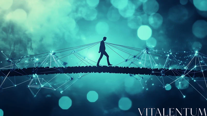 AI ART Silhouette Walking on Digital Bridge