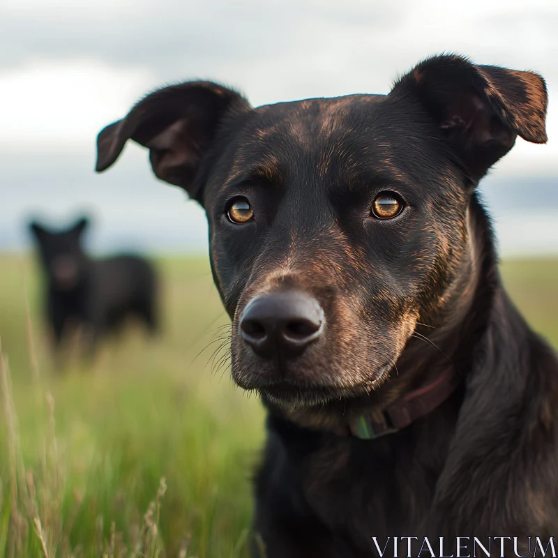 Black Dog in Green Field AI Image